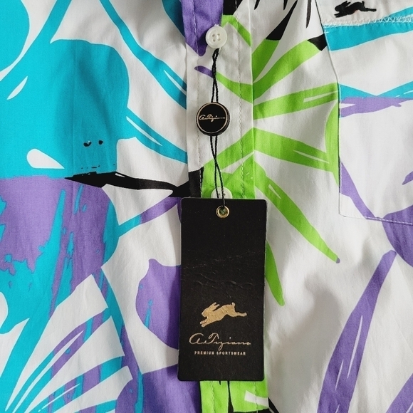 Men's A. Tiziano Palm Print Short Sleeve Button Down Shirt - Picture 8 of 10